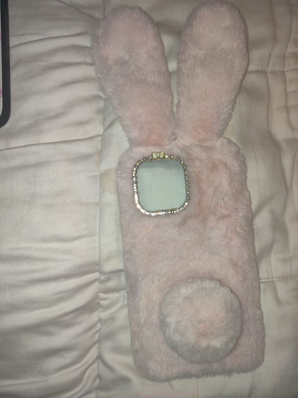 iPhone 13 Pink Fuzzy Bunny Phone Case with Pom Pom